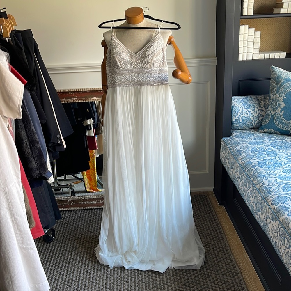 Adrianna Papell long formal spaghetti strap gown